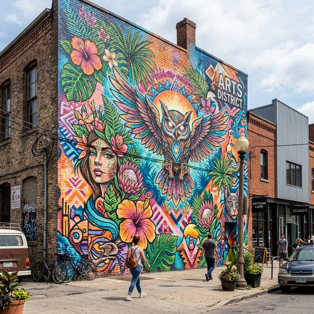 Murals on the Weaverville arts corridor street