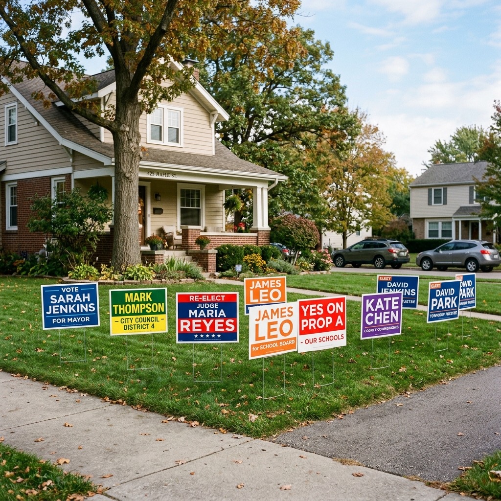 Local election campaign signs in Buncombe County
